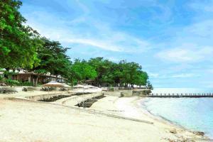 - une plage avec des parasols et des chaises et l'océan dans l'établissement Savoy Hotel Mactan Cebu near Newtown Beach, à Mactan