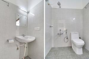 two pictures of a bathroom with a toilet and a sink at Hotel IVY Residency in New Delhi