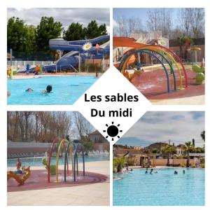 a collage of photos of a water park at Mobil-home chez MG in Sérignan