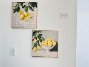three pictures of a bowl of lemons on a wall at Coral 1bd-studio at Daisy hills-minutes to M1 highway in Slacks Creek