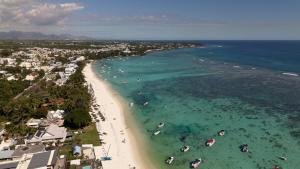 an aerial view of a beach with boats in the water at Cozy Studio 2 in Trou aux Biches +19 photos