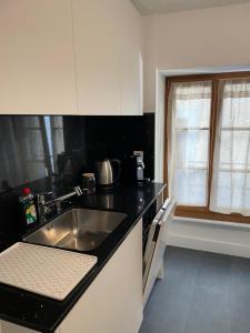 a kitchen with a sink and a counter top at Beauty apart a centre de Montreux in Montreux +13 photos