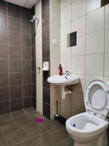 a bathroom with a toilet and a sink at Ryhan-Cha Homestay near Afamosa Waterpark in Gua Sai +11 photos
