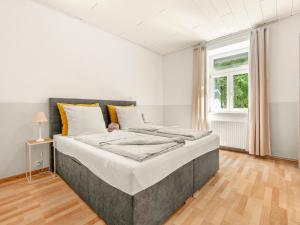 a bedroom with a large bed in a room at Stilvolle Gartenwohnung im Villenviertel Villachs in Villach