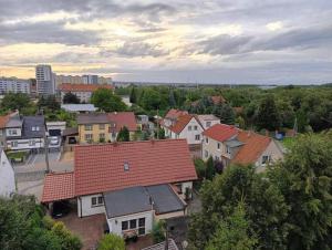 an aerial view of a town with houses at Korczaka Apartment in Elblag