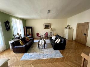 a living room with two couches and a rug at Casa Crown in Sighişoara +43 photos