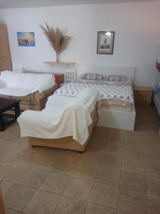 a room with two beds and a table at Studio apartman Monte 1 in Krasici