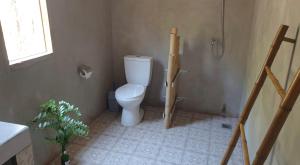 a bathroom with a white toilet in a room at Slow Loris Cabin in Gili Sudak