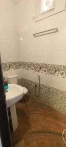 a bathroom with a white sink and a toilet at Hotel Kanak Niwas in Bedla