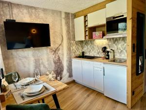 Kuchyň nebo kuchyňský kout v ubytování L'Ouralou-Vue Panoramique au centre des Gets