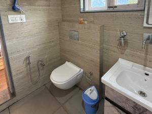a bathroom with a toilet and a sink at Hotel Peak Paradise Resorts in Pahalgām