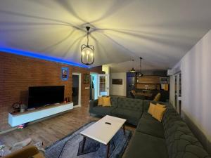 a living room with a couch and a tv at Villa B in Gnjilane