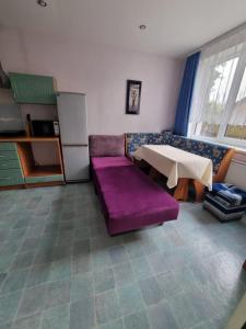 un soggiorno con un divano e un tavolo di 2-room apartment in the house with the SEPARATE ENTRANCE & FREE parking a Riga