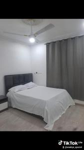 ein Schlafzimmer mit einem weißen Bett und einem Vorhang in der Unterkunft Meg place in Ofankor