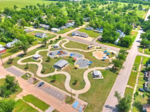 an aerial view of a park with many pitches at Guthrie's Historic Firehouse in Guthrie