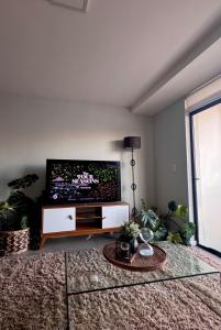 TV a/nebo společenská místnost v ubytování Cosy Flat Steps from the Beach