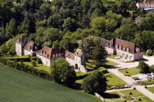 an aerial view of an old castle with trees at Château de Montramé in Soisy-Bouy