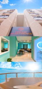 a collage of photos of a building with a table at DREAM APARTMENTS Saranda in Sarandë