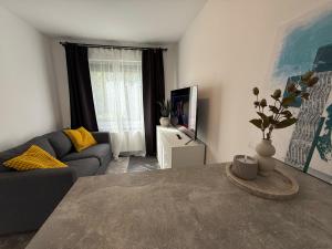 TV a/nebo společenská místnost v ubytování Einzimmer -Appartement mit Küche & Balkon, Kolbergring