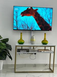 a tv screen with a giraffe sticking its head at SamHomes in Nairobi