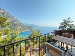a view of the ocean from the balcony of a house at Manzara Bungalov in Fethiye