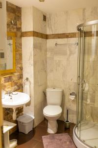 Un baño con inodoro, lavabo y ducha. en Megy's 1st Room next to the National Palace of Culture, en Sofía 40 fotos más