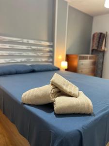 een paar handdoeken bovenop een bed bij Apartamento exclusivo en Madrid in Madrid