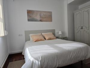 a bedroom with a bed with white sheets and a painting at Apartamento Lugo centro muralla in Lugo