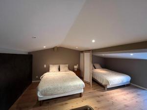 a bedroom with two beds in a room at Charmante maison en pierre, avec terrasse et jardin privé in Jallais