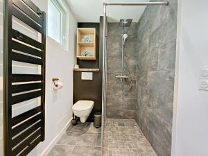 a bathroom with a shower and a toilet at Le Lodge de l'One in Luchon