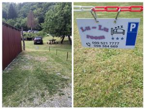 a sign for a parking lot and a sign for a room at Lu-Lu room in Požega