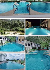 a collage of four pictures of a swimming pool at Sunway Onsen Theme Park View Ipoh in Ipoh