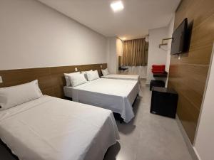 a hotel room with two beds and a television at JBR Park Hotel in Goiânia