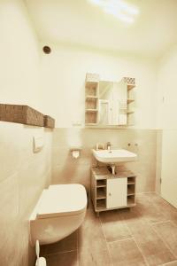 a bathroom with a toilet and a sink at Strandhochhaus Sahlenburg F1 in Cuxhaven