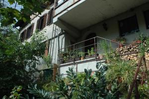 a balcony of a building with potted plants on it at Das Haus am Hang in Schwäbisch Hall
