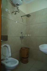 a bathroom with a toilet and a sink at Hotel Northern View in Chandīgarh