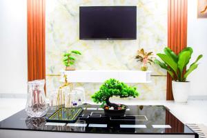a bonsai tree sitting on a stove in a kitchen at HeavenVilla in Can Tho