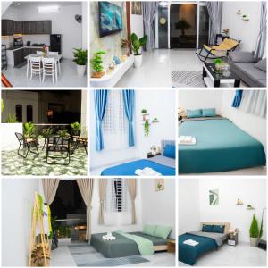 a collage of photos of a bedroom and a living room at HeavenVilla in Can Tho