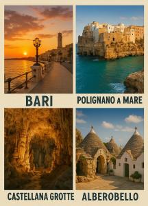 a collage of four pictures of a city at Charme House Trulli, Bari, Polignano, Monopoli 5 star in Turi