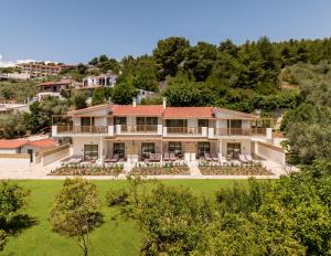an aerial view of a house with a yard at Dome Island in Troulos