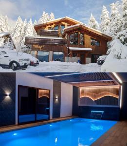 Chalet luxueux avec piscine intérieure في لابريس: بيت فيه مسبح في الثلج
