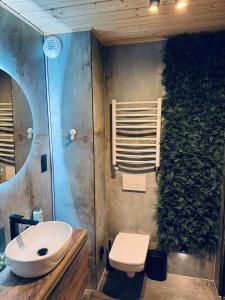 a bathroom with a toilet and a sink at Apartament Przystań in Wągrowiec +92 photos