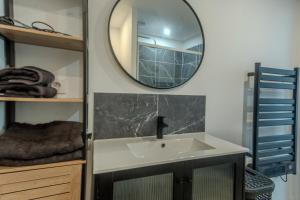 a bathroom with a sink and a mirror at Gite Berclois in Bercloux +14 photos