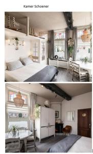 a bedroom with a bed and a table in a room at De Juttershoek Centrum in Kampen