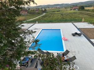 an overhead view of a large blue swimming pool at Apartments Daisy in Banja Luka
