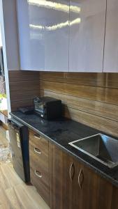 a kitchen with a sink and a counter top at Kaveri Stay in Greater Noida