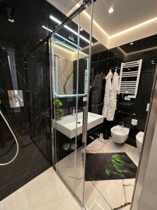 een badkamer met douche, wastafel en toilet bij Charma Luxury Apartment - ROMA in Rome