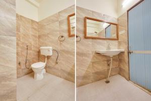 two pictures of a bathroom with a toilet and a sink at Townhouse Oak Pichola Lake Udaipur City Palace in Udaipur