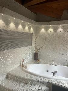 a bathroom with a bath tub and a sink at La casetta di San siro in Milan