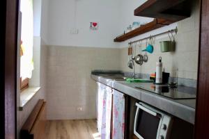 a small kitchen with a counter and a sink at Appartamento Nando in Pian di Novello